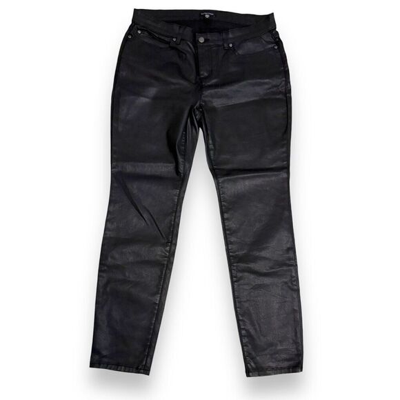 Eileen Fisher Skinny Jeans Black Organic Coated Waxed Denim Size 14 Petite - Picture 1 of 4